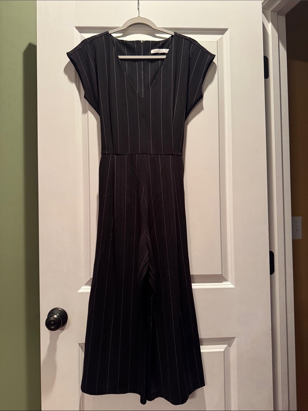 bishop + young Black Pinstripe V-Neck Wide-Leg Jumpsuit
